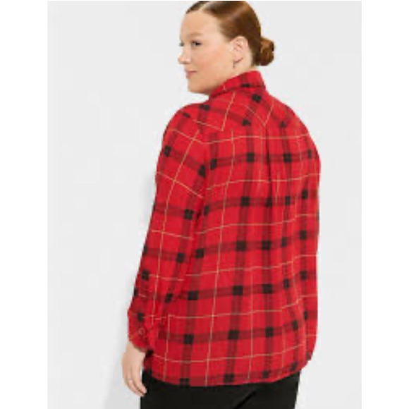 torrid Tops - Torrid x‎ Betsy Johnson Red Plaid Button Down Top Shirt Size 0 Large Holiday